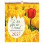 "Dich gibt's nur einmal. Der Postkartenkalender 2027." Ein rotes Logo unten rechts. Gelbe Tulpen, eine rote Tulpe.