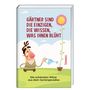 Buchtitel: "Gärtner sind die einzigen, die wissen, was ihnen blüht". Illustration: Gärtner gießt Pflanze.