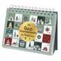 „Der Quiz-Adventskalender für Ratefüchse“ auf einem goldenen Kreis. Illustrationen mit weihnachtlichen Motiven, nummeriert 1 bis 24.
