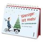 „Weniger ist mehr“, „Der Adventskalender“, „24 x leichter leben“. Illustration: Mann mit Rad und Weihnachtsbaum.