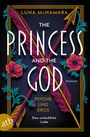 Titel: "The Princess and the God". Namen: Luna McNamara. Elemente: Pfeil, Feder, Blumen. Stil: Illustration mit Goldakzenten.