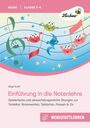 Texte: Musik | Klasse 2-4, Lernbiene, Birgit Kraft, Einführung in die Notenlehre, Werkstattlernen. Illustration: Fröhliche Noten.