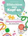 "Bildschirm aus, Kopf an" und "Neurospiele für clevere Kids" mit bunten Formen und Spielen für Kinder von 3 bis 9.