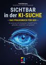 „SICHTBAR in der KI-SUCHE“ auf einem Buchcover mit futuristischem blauen Auge und Linien, unten „mitp“ Logo.