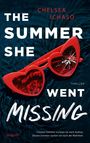 Text: "The Summer She Went Missing", "Chelsea Ichaso", "Thriller". Rote Herzbrille, ein Glas ist zerbrochen, blauer Hintergrund.