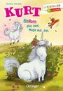 Buchtitel: "KURT". Einhorn, Vogel, Einhorn mit Rose auf Wiese. "LESESTARTER", "EinHorn plus zwei." "Magie mal drei."