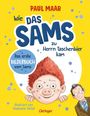 "PAUL MAAR, Wie DAS SAMS zu Herrn Taschenbier kam. Das erste BILDERBUCH vom Sams. Illustriert von Stephanie Stickel, Oetinger." Gelber Hintergrund mit dem Sams und einem Mann.
