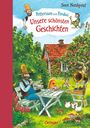 Pettersson und Findus: Unsere schönsten Geschichten. 
Ein alter Mann und eine Katze im Garten essen Kuchen.