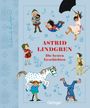 Astrid Lindgren: Die besten Geschichten. Bunte Figuren, darunter ein fliegender Junge und ein Mädchen mit Schirm.