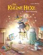"Die kleine Hexe hat Geburtstag" von Lieve Baeten. Eine fröhliche Hexe mit spitzem Hut tanzt auf einem Hocker.