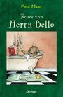 "Paul Maar Neues von Herrn Bello. Hund in Badewanne mit Buch und Kerzen. Boden mit Teppich, Knochen und Ente."