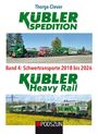 Titel: "KÜBLER SPEDITION", Untertitel: "Schwertransporte 2018 bis 2026". Zwei Bilder mit Schwerlasttransportfahrzeugen.