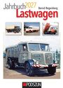 Text: "Jahrbuch 2027 Lastwagen Bernd Regenberg" und "PODSZUN". Historische Lkw-Illustrationen und ein großes Foto eines alten Lkw.