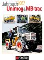 „Jahrbuch 2027 Unimog & MB-trac“, zeigt verschiedene Nutzfahrzeuge, darunter ein gelber Traktor und ein MB-trac.