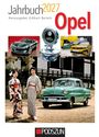 Jahrbuch 2027, Herausgeber Eckhart Bartels, Opel. Verschiedene Opel-Autos, darunter ein Oldtimer mit zwei Frauen in Kimonos.