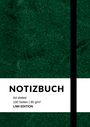 "NOTIZBUCH. A4 dotted, 100 Seiten | 90 g/m², LIWI EDITION." Grüner Hintergrund mit schwarzem Streifen.