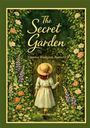 "The Secret Garden" von Frances Hodgson Burnett. Illustration: Mädchen in einem blumigen Garten vor einer geheimnisvollen Tür.