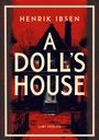 „Henrik Ibsen A Doll's House LIWI Verlag“ auf rotem Hintergrund, Haus-Silhouette in Schwarz.