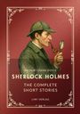 "Arthur Conan Doyle, Sherlock Holmes, The Complete Short Stories, LIWI Verlag." Illustration: Holmes in grünem Mantel mit Pfeife.
