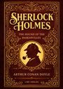 „Sherlock Holmes. The Hound of the Baskervilles. Arthur Conan Doyle. Liwi Verlag.“  
Eine filigrane Illustration mit Sherlock Holmes im Profil.