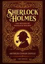 Text: "Sherlock Holmes. The Return of Sherlock Holmes. Arthur Conan Doyle. Liwi Verlag." Verziertes Design mit Profil.