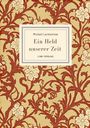 "Michail Lermontow - Ein Held unserer Zeit - LIWI VERLAG" auf beige Hintergrund mit roten Blumenmustern.