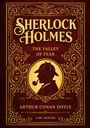 "Sherlock Holmes: The Valley of Fear" von Arthur Conan Doyle, Verzierungen und Silhouette von Holmes mit Pfeife.