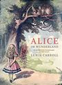 „ALICE IM WUNDERLAND“ steht auf einem kunstvollen Buchcover. Alice schaut zu einer lächelnden Katze im Baum.