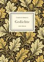 "Friedrich Hölderlin, Gedichte, LIWI VERLAG" steht auf einem Buchcover mit goldenen, ornamentalem Blattmuster.