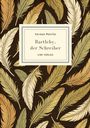 „Herman Melville, Bartleby, der Schreiber, LIWI VERLAG“ steht auf einem beigen Rahmen vor einem Muster aus bunten Federn.