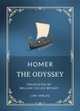 „HOMER THE ODYSSEY“, „TRANSLATED BY WILLIAM CULLEN BRYANT“, „LIWI VERLAG“. Antikes Schiff auf blauem Hintergrund.
