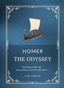 HOMER THE ODYSSEY, übersetzt von William Cullen Bryant, LIWI VERLAG. Illustration eines antiken Schiffs auf blauem Hintergrund.