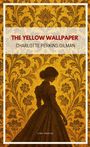 "The Yellow Wallpaper" von Charlotte Perkins Gilman. Silhouette einer Frau vor gelbem Muster.