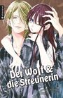 "Der Wolf & die Streunerin" steht unten. Zwei Anime-Charaktere, ein Mann mit grünen Haaren und eine Frau mit purpurroten Haaren.
