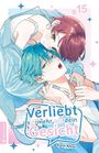 „Verliebt in mehr als dein Gesicht #15“ von Karin Anzai. Zwei Personen in inniger Umarmung, hellblaue und pinke Töne.