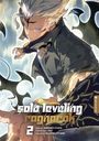 "Solo Leveling Ragnarok 2" in dynamischer Schrift. Illustrativ, ein Mann mit weißem Haar, dramatische Pose und Flammenmuster.
