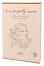 Texte: "Wonderfully made", "Gottes liebevoller Blick auf dich", "2027". 
Illustration: Frau mit Blumen.
