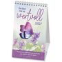 "Du bist mir so wertvoll 2027. Postkarten-Kalender von Ruth Heil. Ein lila Schmetterling sitzt auf einer lila Blume."