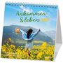 "Ankommen & leben 2027. Postkarten-Kalender mit Bibelwort-Herzstücken." Frau mit Hut in blühendem Feld.