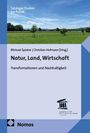 „Natur, Land, Wirtschaft“ ist ein Buchcover mit blauem Rand, Foto einer Landschaft und Logo der Akademie für Politische Bildung.