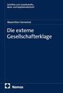 "Die externe Gesellschafterklage" von Maximilian Hamestuk. Oben: "Schriften zum Gesellschafts-, Bank- und Kapitalmarktrecht". Unten links: Nomos-Logo.