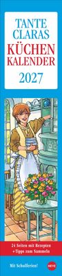 „TANTE CLARAS KÜCHENKALENDER 2027. 24 Seiten mit Rezepten + Tipps zum Sammeln. Mit Schulferien!“ zeigt eine Illustration.