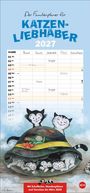 „Katzenliebhaber 2027“ Kalender mit Terminen. Illustration: Glückliche Katzen in einem Korb.