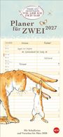 "WEIßT DU EIGENTLICH WIE LIEB ICH DICH HAB", Planer für ZWEI 2027. Illustration von zwei Hasen, Kalender im Hintergrund.