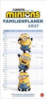 „Illumination präsentiert Minions Familienplaner 2027“. Tabelle mit Namen und Notizen, Minions im Vordergrund.
