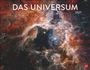 Texte: "DAS UNIVERSUM 2027". Illustration von rot-orangenen und blauen kosmischen Wolken mit Sternen. Heye-Logo unten rechts.