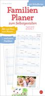 "Familien Planer zum Selbstgestalten 2027. Mit viel Platz zum Planen ... und extra Titelblatt. Mit Schulferien." 

Text auf einem Kalenderblatt und ein Foto einer fröhlichen Familie mit Bienen und Blumen.