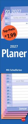 01, 2027, Kaffee mit Uschi, Top-Preis € 7,99, Planer, Mit Schulferien, 20.00 Kino, Januar. Es ist ein Kalenderlayout.
