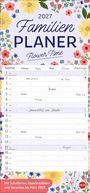 2027 Familien Planer "Flower Time". Kalender mit Spalten für Mama, Papa, Nino, Emma. Florales Design.