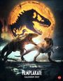 "Filmplakate Kalender 2027." Zwei Dinosaurier vor einem großen, leuchtenden Mond mit einem Dinokopf-Schatten, darunter Natur.
